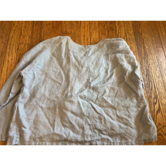 Eileen Fisher Jacket Womens Medium Light Gray Linen Open Front Collarless Boxy - Picture 4 of 4